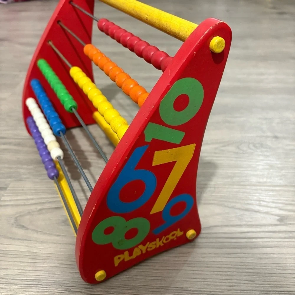 Vintage PLAYSKOOL Abacus Wooden Bead Counting Math Toy Rainbow 60’s-70’s